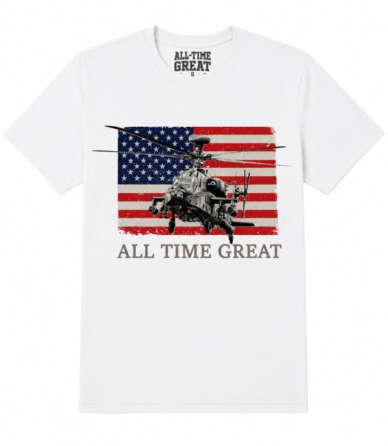 All Time Great Americana Short Sleeve Stars and Stripes over a US Helicopter