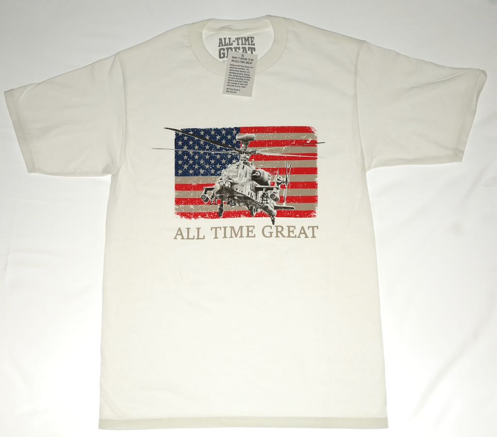 All Time Great Americana Short Sleeve Stars and Stripes over a US Helicopter