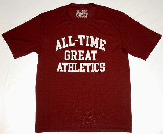 All Time Great Athletics branded performance short sleeve t.  Available in 3 colors